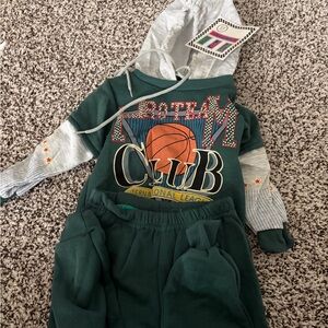 VINTAGE Green and Gray Basketball Hoodie Set